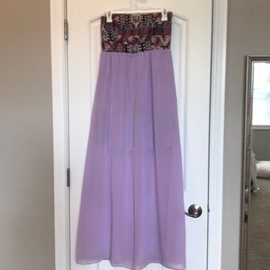 Purple boho strapless maxi dress